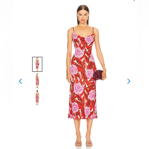 Diane Von Furstenberg Alik spaghetti strap rose print midi dress, S - Picture 2 of 11